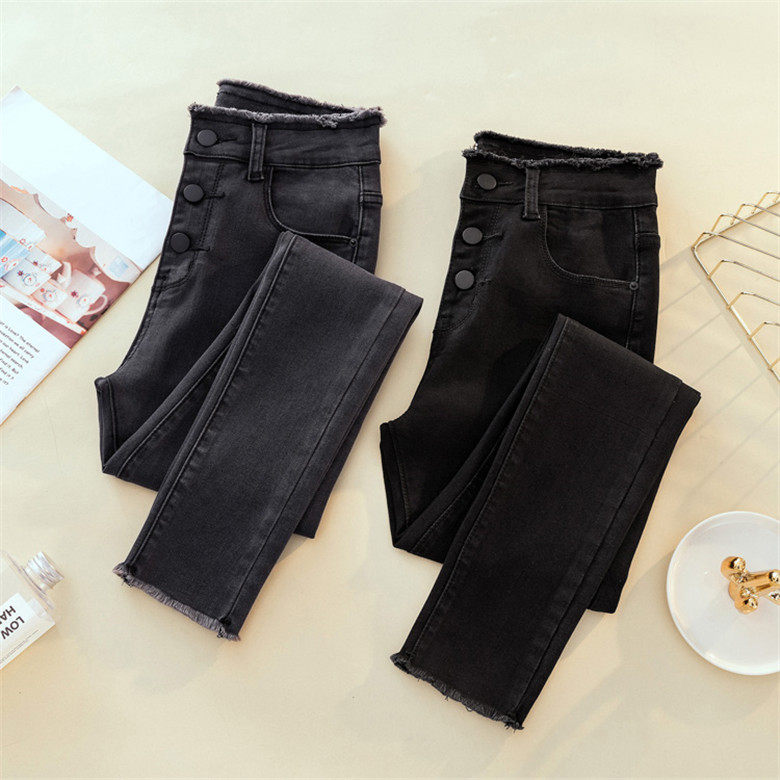 Plus size women's fleece jeans 2022 autumn and winter all-match self-cultivation slim high waist black pencil pants leggings