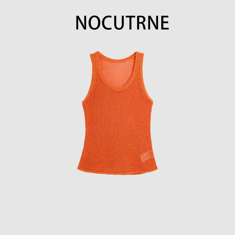 Design-Inspired Orange Hollow-Out Knit Vest for Women, 2026 Spring New Style, Orange Sleeveless Inner Vest, Textured Top Design-Inspired Orange Hollow-Out Knit Vest for Women, 2026 Spring New Style, Orange Sleeveless Inner Vest, Textured Top