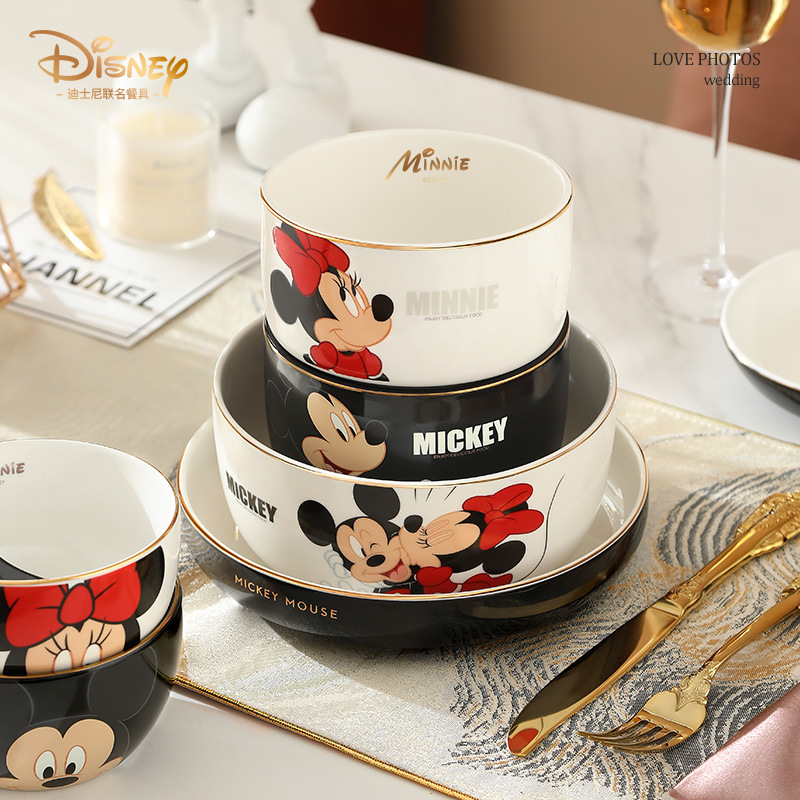 Disney Cartoon Tableware Ceramic Mickey Bowl Single Rice Bowl Serving Dish Home Cute Bowl and Plate Set