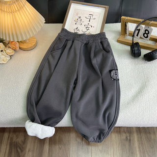 海洋家特价童装男女童中大童帅气潮款休闲裤儿童秋冬款一体绒卫裤