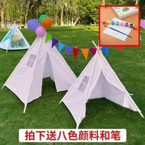 Childrens hand-painted tent painting graffiti handmade outdoor activities baby princess playhouse Y triangle small tent