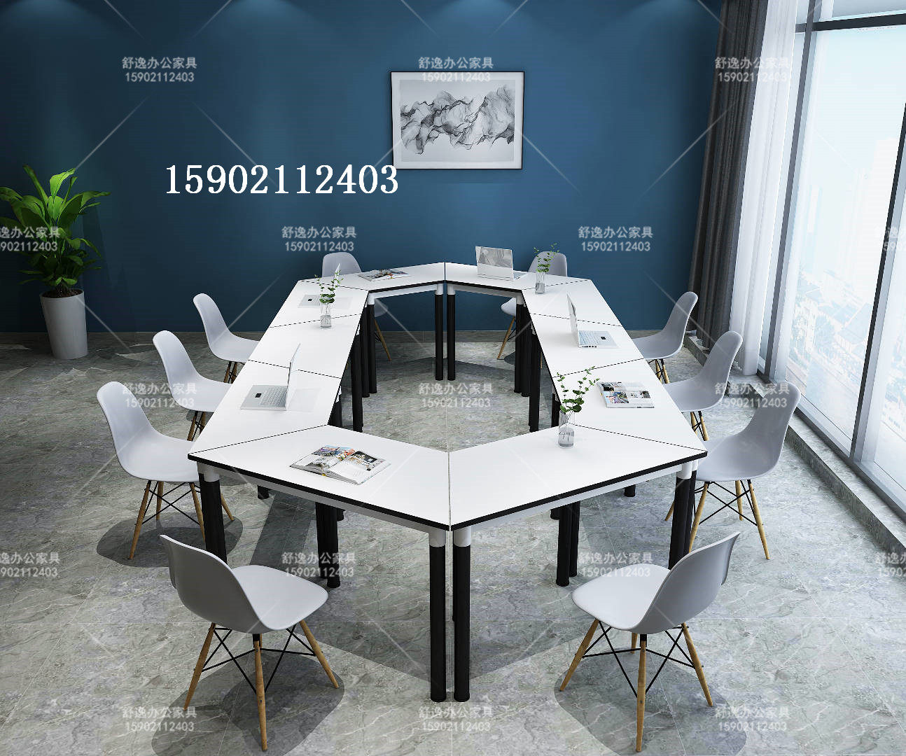 Maker training table combination trapezoidal table mobile desk conference table long table splicing desk and chair eight-sided table