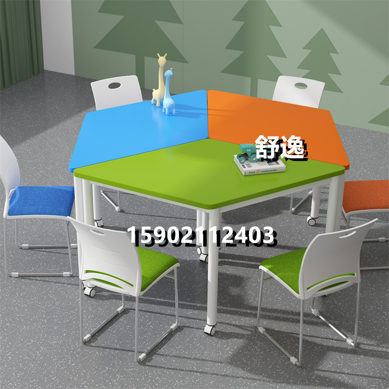 Hexagonal Splicing Desks and Chairs, Student Training Table Set, Hexagonal Table, Classroom Reading Activity Table, Computer Desk