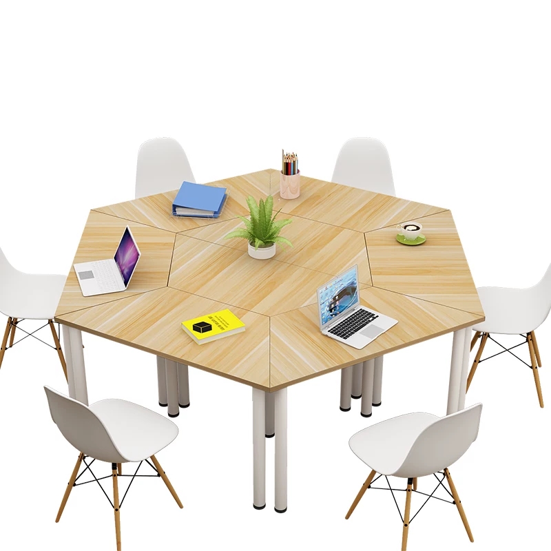 Trapezoidal Conference Table Creativity Splicing Desk Chair Classroom Teaching Reading Desk Hexagon Table Edition Style Training Table