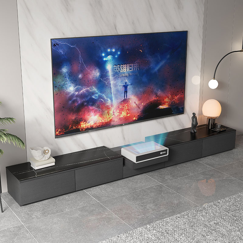 TV cabinet modern minimalist slate laser dedicated Nordic smart electric telescopic table projector solid wood floor cabinet