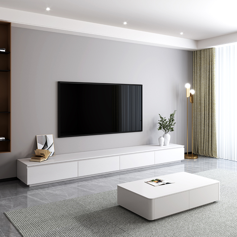 White Simple Modern Floor Tea Cabinet Co., Ltd. All-thin Nordic Living Room Station Ultra-thin Narrow Household TV