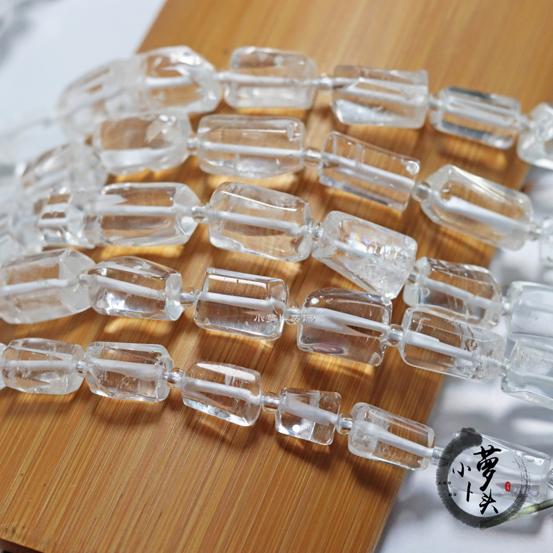 Natural White Crystal Irregular Cylindrical Faceted Tube Beads Barrel Beads Loose Beads Semi-Precious Stone DIY Jewelry Accessories