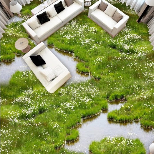 3D three-dimensional floor leather custom floor stickers Living room bathroom floor decoration Floor stickers Floor tiles stickers waterproof grassland