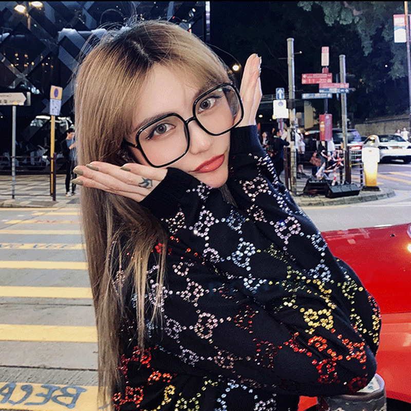 Korean Style ins Zhou Yangqing Internet Celebrity Style Trendy Black Glasses for Women, Large Frame, Square Frame, Round, Makes Face Look Smaller, Non-Prescription Myopia Glasses
