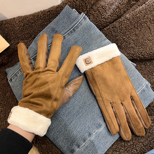 Winter Gloves for Women, Warm, Fleece-Lined, Thickened, Leather, Plush, for Cycling, Electric Bike, Windproof, Cold-Proof, Water-Repellent, Touchscreen-Compatible, for Men