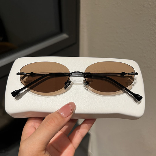 Wang Jiaer's Same Style Purple Rimless Sunglasses for Men and Women, Versatile, High-End, Photo-Taking, Styling, Uv Protection Sunglasses