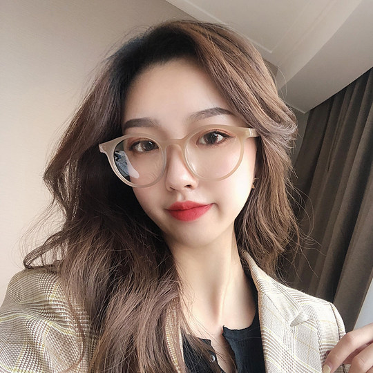 Korean ins retro small round frame black literary flat mirror female internet celebrity small face plain decorative frame male myopia