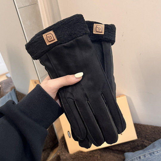Winter Gloves for Women, Warm, Fleece-Lined, Thickened, Leather, Plush, for Cycling, Electric Bike, Windproof, Cold-Proof, Water-Repellent, Touchscreen-Compatible, for Men