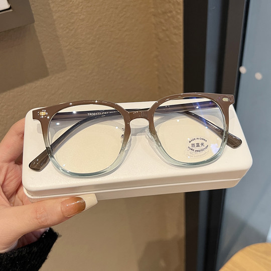 Gradient coffee-colored myopia glasses for women with degrees, retro Korean version, no-makeup artifact glasses frame, large frame, slim and trendy