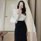 Korean chic spring sweet ruffled doll collar long-sleeved shirt + high waist bag hip fishtail skirt suit