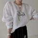 Korean chic early autumn casual round neck letter printing design loose all-match pullover puff sleeve T-shirt top women