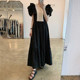 Korean chic elegant Hepburn style V-neck lace embellishment slim high waist long flying sleeves dress for women