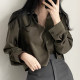 Liangliangjia simple temperament all-match polo collar single-breasted loose casual solid color long-sleeved short shirt top women