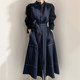 Korean chic minimalist elegant stand-up collar topstitched single-breasted loose strappy windbreaker dress long skirt