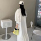 Korean chic summer French retro stand-up collar lace hollow splicing design loose lantern sleeve dress long skirt