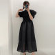 Korean chic French retro temperament stand-up collar pleated waist slimming design puff sleeve long dress women