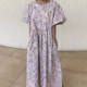 Korean chic summer retro temperament round neck floral print loose casual lantern sleeve floral dress long skirt