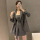 Korean chic temperament lapel loose long-sleeved suit short jacket + strappy waist vest dress suit female