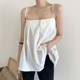 Korean chic summer French small sexy show thin leak collarbone loose pleated design solid color camisole women