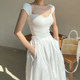 Korean chic niche feminine leak collarbone slim sweater + high waist mid-length skirt and hakama suit