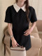 Korean chic summer retro temperament POLO collar pocket pocket high waist slimming short-sleeved A-line dress for women