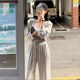 Korean chic summer casual style short long-sleeved cardigan + slim camisole + long casual pants suit for women