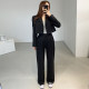 Korean chic autumn French lapel two button small suit jacket + high waist straight casual trousers trousers women