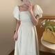 Korean chic summer French elegant one-word collar strapless tube top waist slimming puff sleeve dress long skirt female