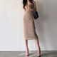 Korean chic retro elegant V-neck hollow suspender sweater + high waist slim mid-length skirt suit women