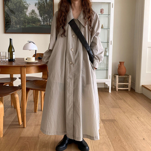 Korean chic autumn niche lazy style lapel single-breasted loose casual long-sleeved shirt dress long skirt