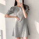 Korean chic early spring fashionable pink round neck slim fit high waist A-line small dress short skirt for women