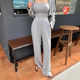 Korean chic summer casual style short long-sleeved cardigan + slim camisole + long casual pants suit for women