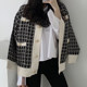 Korean chic autumn and winter retro houndstooth V-neck chic single-breasted loose long-sleeved knitted cardigan sweater jacket