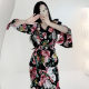 Korean chic temperament elegant cross v-neck tie waist color puff sleeve one-piece irregular dress