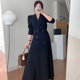 Liangliangjia ພາກຮຽນ spring ຊຸດຝຣັ່ງ elegant ຄໍຄໍສອງເຕົ້ານົມສາຍແອວແຂງສີ windbreaker ຍາວ dress ສໍາລັບແມ່ຍິງ