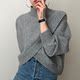 Korean chic niche design half-high collar cross irregular loose solid color pullover long-sleeved knitted sweater women