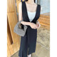 Korean chic spring and summer French high-end deep V-neck lace-up waist slimming slit pleated vest dress long skirt