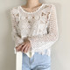 Korean chic gentle temperament round neck lace lace hook flower hollow design loose long-sleeved sunscreen shirt top women