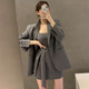 Korean chic temperament lapel loose long-sleeved suit short jacket + strappy waist vest dress suit female