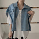 Korean chic summer retro lapel double pocket letter patch loose all-match sleeveless denim vest jacket female