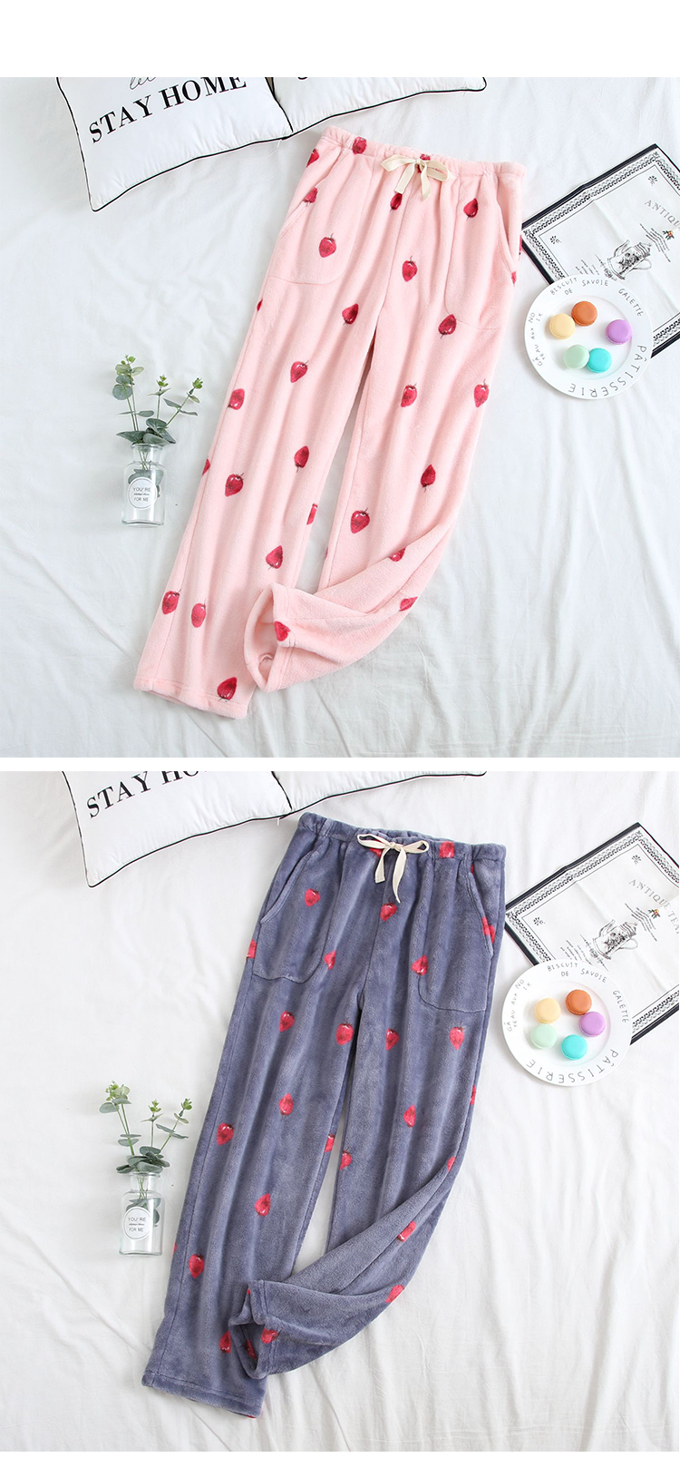 TTIITT / ba cây, quần ngủ, mùa thu đông của phụ nữ, flannel mới, ngọt ngào và thoải mái, dày, kích thước lớn, quần nhà, phụ nữ quần mặc nhà unisex