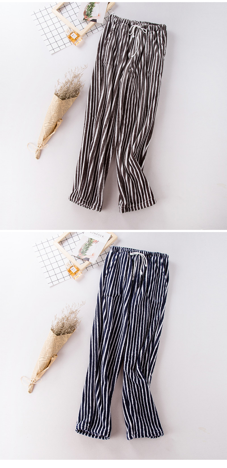 TTIITT / ba arbor couple quần ngủ mùa đông mới flannel dày ấm sọc đơn giản cặp đôi ngủ quần dài nam