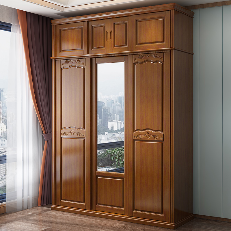 Full solid wood wardrobe Home Bedroom Ramen small family Type New Chinese containing cabinet Closet Log Wardrobe Closet
