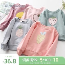 Girls  Sweaters New autumn female baby childrens clothing Korean version round neck pullover Western style long-sleeved top in large childrens thin section