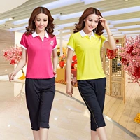 Bộ đồ thể thao nữ mùa hè áo sơ mi ngắn tay cỡ lớn quần tây quần thể thao rộng rãi mặc quần áo thể thao thấm mồ hôi - Thể thao sau bộ nỉ 